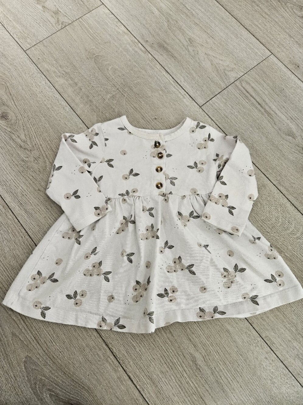 First by Petit Lem Baby Girl Floral Berry Print Long Sleeve Dress 12M 🌿🌸